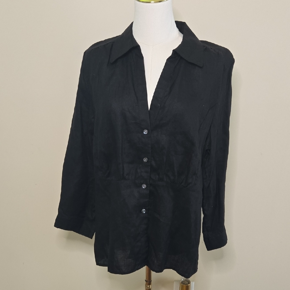 Talbots Black Button Down Irish Linen Shirt Classic Fit, Size M (Estimated) - Picture 2 of 6
